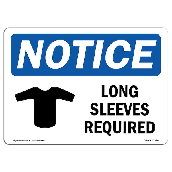 OSHA Sign, Long Sleeves Required, 5in X 3.5in Decal, 10PK, 5" W, 3.5" H, Landscape, PK10